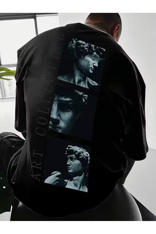 Black Unisex Oversize T-Shirt Printed Men's Women's Relaxed Fit Casual Trend Streetwear