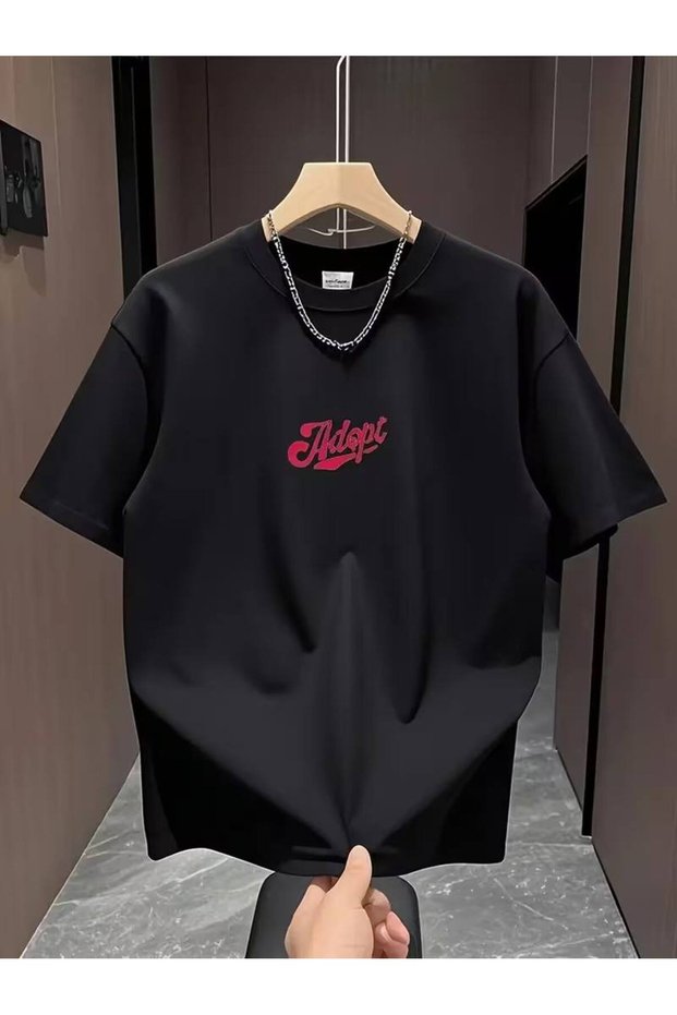 Black Unisex Oversize T-Shirt Printed Men's Women's Relaxed Fit Casual Trend Streetwear