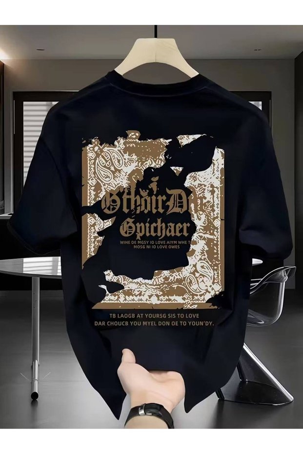 Black Unisex Oversize T-Shirt Printed Men's Women's Relaxed Fit Casual Trend Streetwear