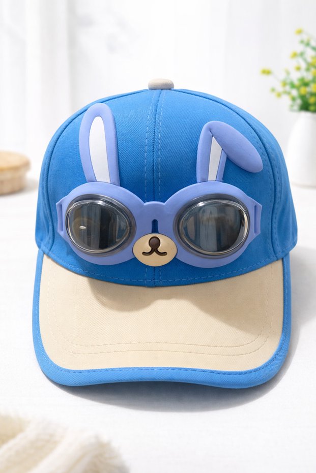 Blue Beige Rabbit Glasses with Glasses Uv Protection Cotton Breathable Hat for Girls and Boys Summer Adjustable Gift