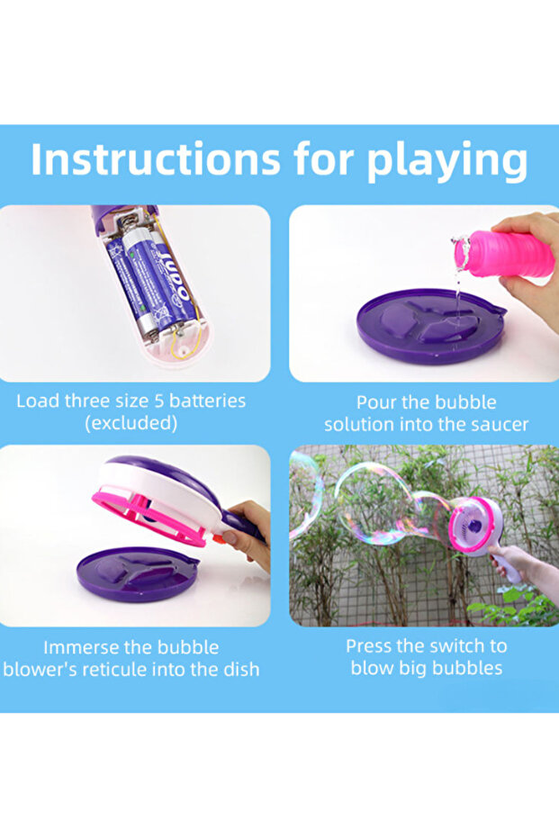 Bubble Blower Fan Toy with Bubble Solution & Tray, One-Button Big Bubbles - 6