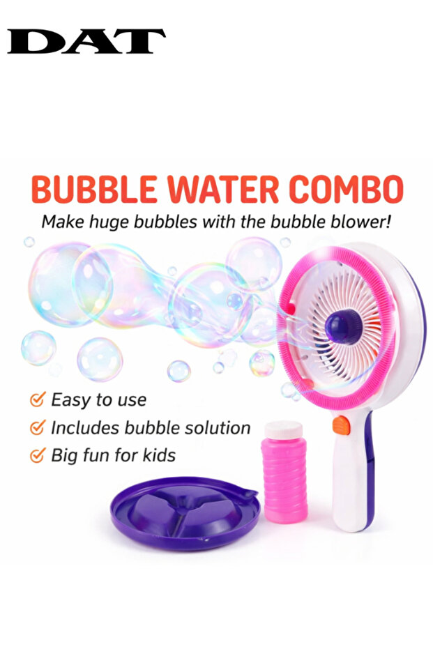 Bubble Blower Fan Toy with Bubble Solution & Tray, One-Button Big Bubbles - 3