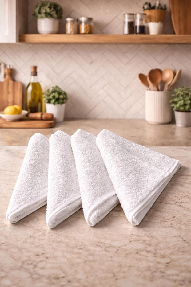 100% Cotton 30X50 cm Kitchen Towel | White | 4 Pieces | Soft & Highly Absorbent | Multi-Purpose Use