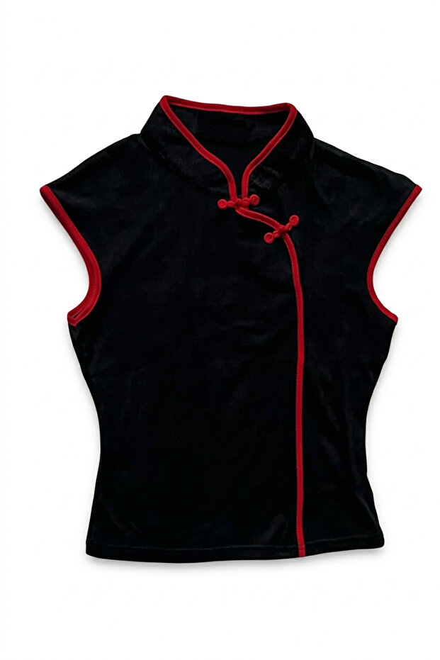 Japanese Style Mandarin Collar Qipao Style Plain Blouse
