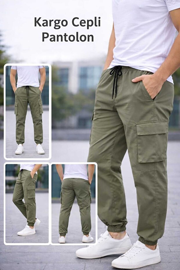 Men's Green Cargo Pocket Trousers