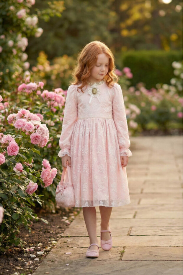 Girl's Classic Lace Evening Dress Wedding Party Dress & Bag Set 3-4-5-6-7 Years Old 36311Pr