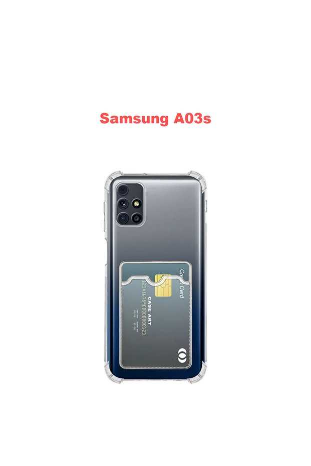 Samsung A03S Compatible Card Holder Wallet Transparent Edge Protected Corners Tank Phone Case