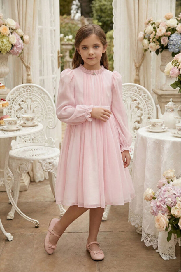 Pink Girls Long Sleeve Dress 3-7 Years 36251Pr