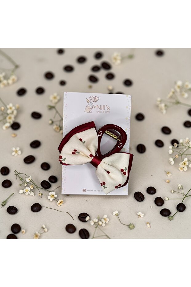 Cherry Patterned Bowknot Buckle - Burgundy Cream