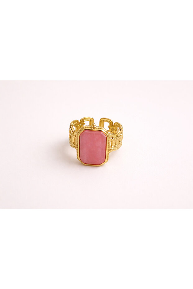 Adjustable Steel Ring with Pink Stone: Modern Design Trend