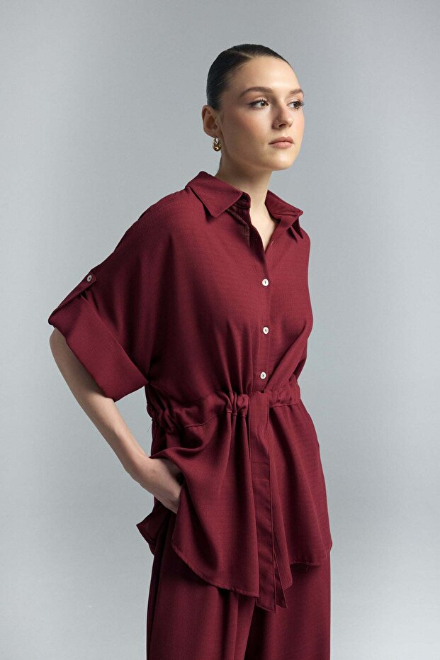 Tie-Waist Kimono Shirt - Burgundy