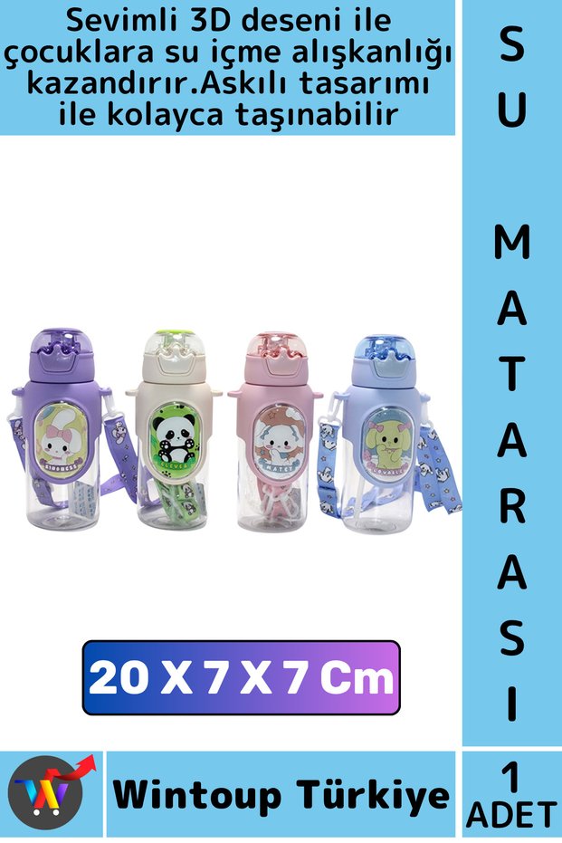 # Water Bottle Office School Sports Children's Water Drinking Habit Very Stylish Cute 3D Patterned Water Bottle with Strap