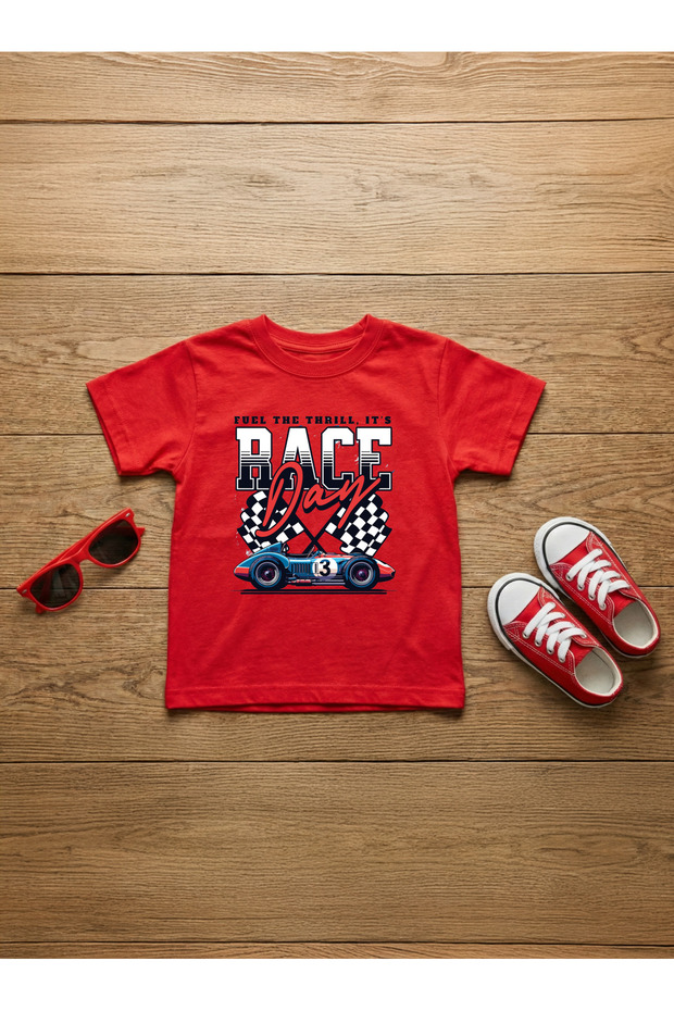Race Day Printed 100% Cotton Crew Neck Kids T-Shirt