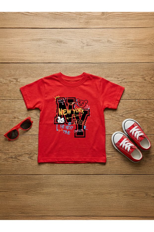New York Printed 100% Cotton Crew Neck Kids T-Shirt