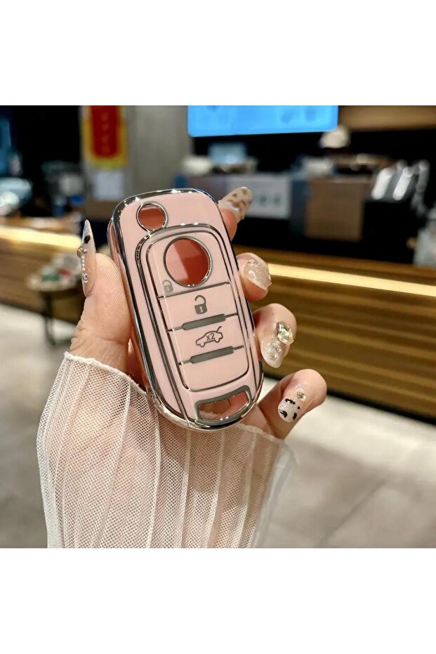 Fiat 500X Egea Pink Silver Car Key Case Cover Luxury Shiny Keychain Protective Cover
