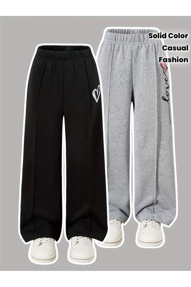 Heart and Love Printed Black and Gray 2-Piece Cotton Children's Tracksuit