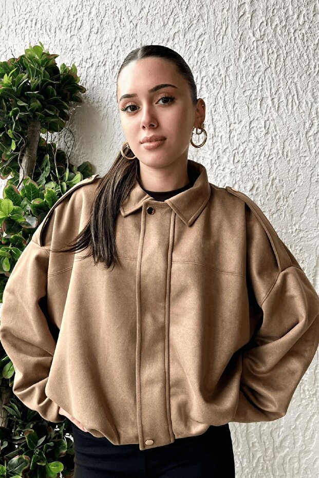 Zr Oversize Ecru Suede Bomber Jacket