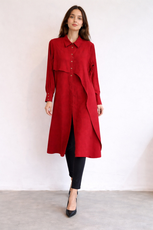 Asymmetrical Cut Linen Lyocell Tunic Ruby - 4