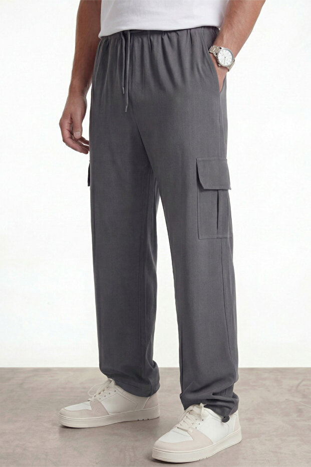 Men's Metallic Parachute Fabric Cargo Pants with Pockets, Adjustable Leg Clips, Baggy Fit