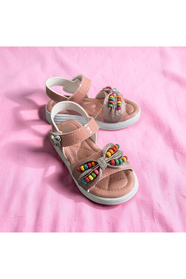Girls' Beaded Orthopedic Sole Lightweight Velcro Sandals