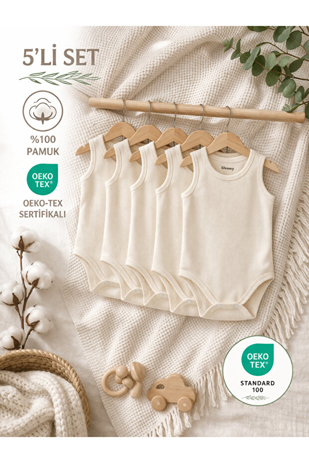 Baby 100% Cotton Combed Cotton Bodysuit Set of 5 Crew Neck Undershirt Body Badi