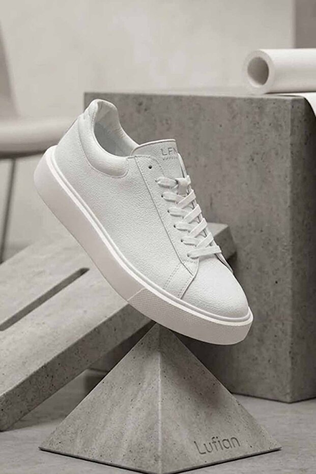 Men's White Genuine Leather Sneaker - Casual Comfortable Sole Sports Shoes