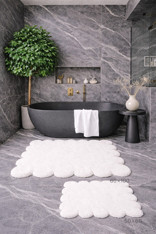 Decorative Non-Slip Base Daisy Cut Bathroom Mat, Toilet Set, 60X100-50X60 cm