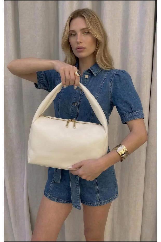 White Women's Shoulder and Hand Bag with Strap