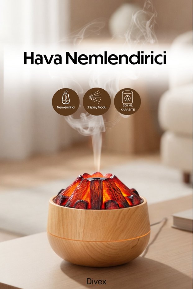 Volcano Flame Effect Fireplace Air Humidifier - Magma Steam Diffuser - Decorative Fireplace