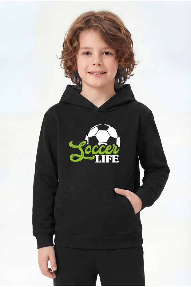 Hooded Kangaroo Pocket Sweatshirt for Boys with Print Detail