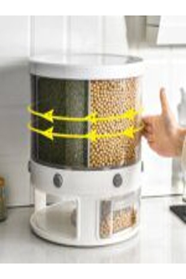 360° Rotating Rice Bucket – 6‑Compartment Storage Jar