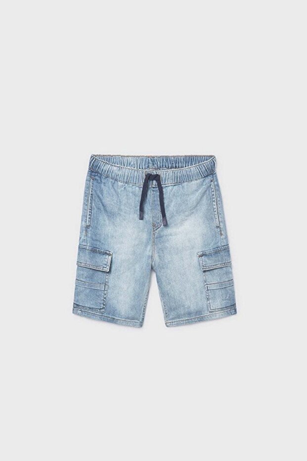 Boy's 8-16 Years Old Elastic Waist Cargo Pocket Denim Shorts Jeans Blue