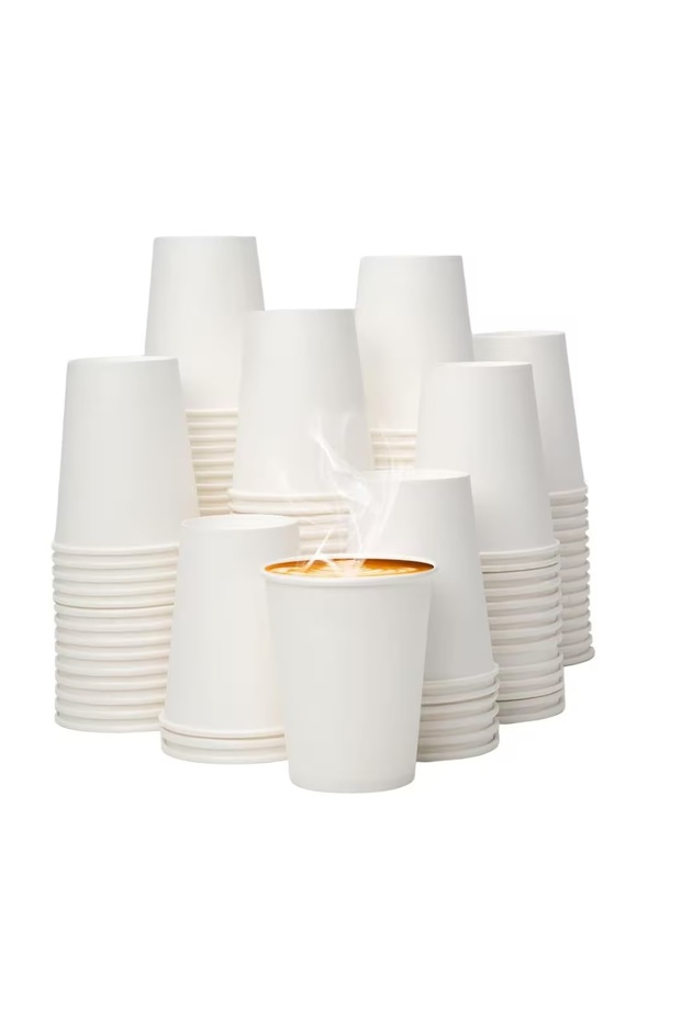 100-Piece 8oz Coffee Cups, Disposable Paper White Hot/Cold Drinking Cups,Perfect for Family