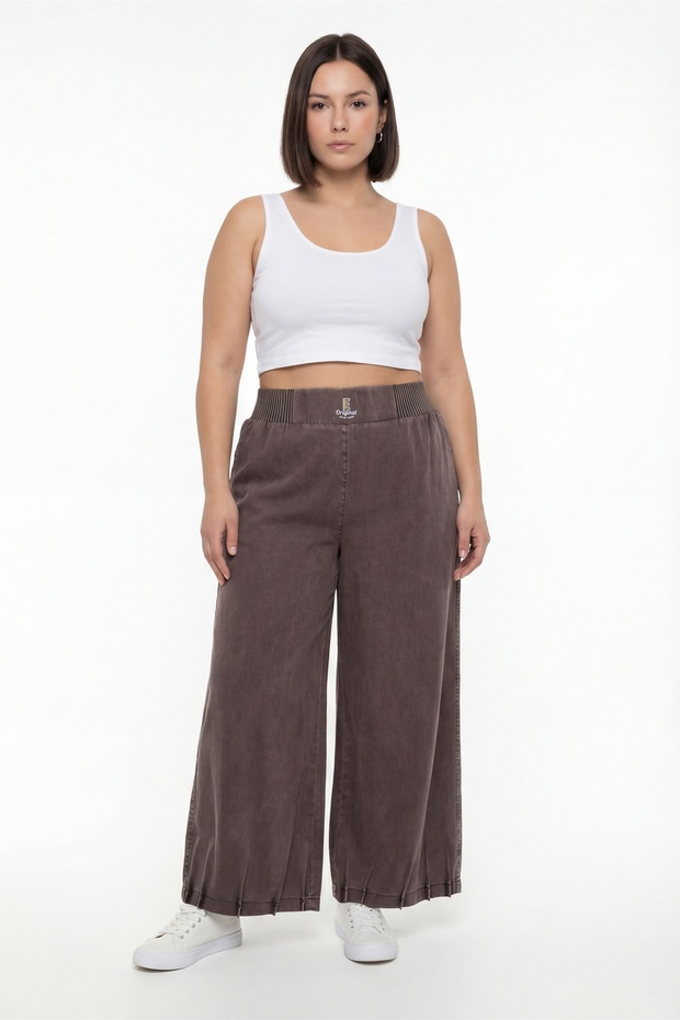 Women's Brown Summer High Waist Elastic Detailed Trousers