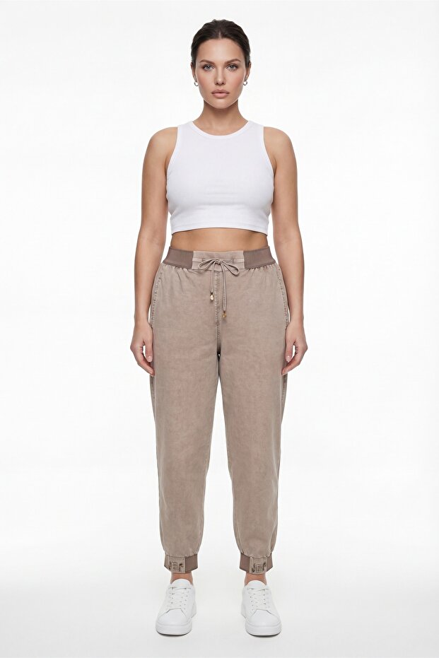 Women's Mink Summer Pants with Elastic Waist and Leg Detail