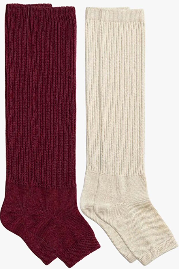 2 Pairs of Fingerless, Thin Ribbed, Above-Knee Cotton Blend Leggings