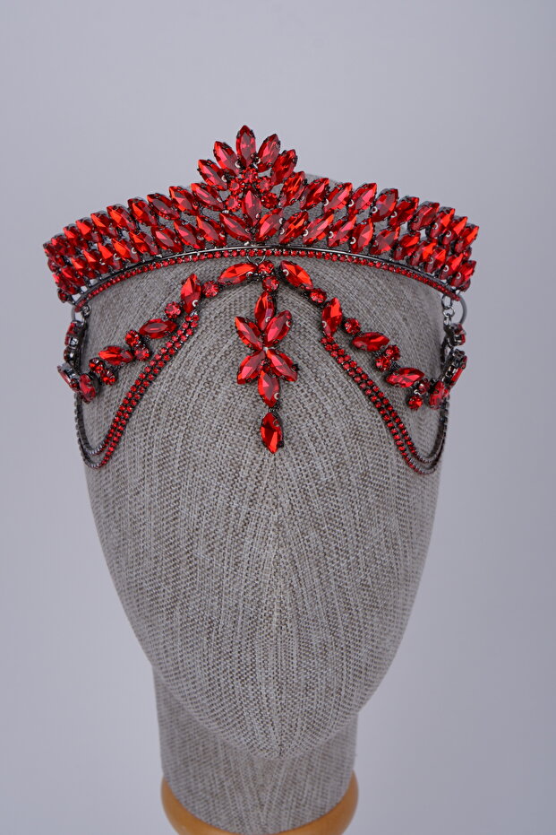 Crystal Stone Bridal Crown with Frontlet Detail, Henna Night Costume Accessory