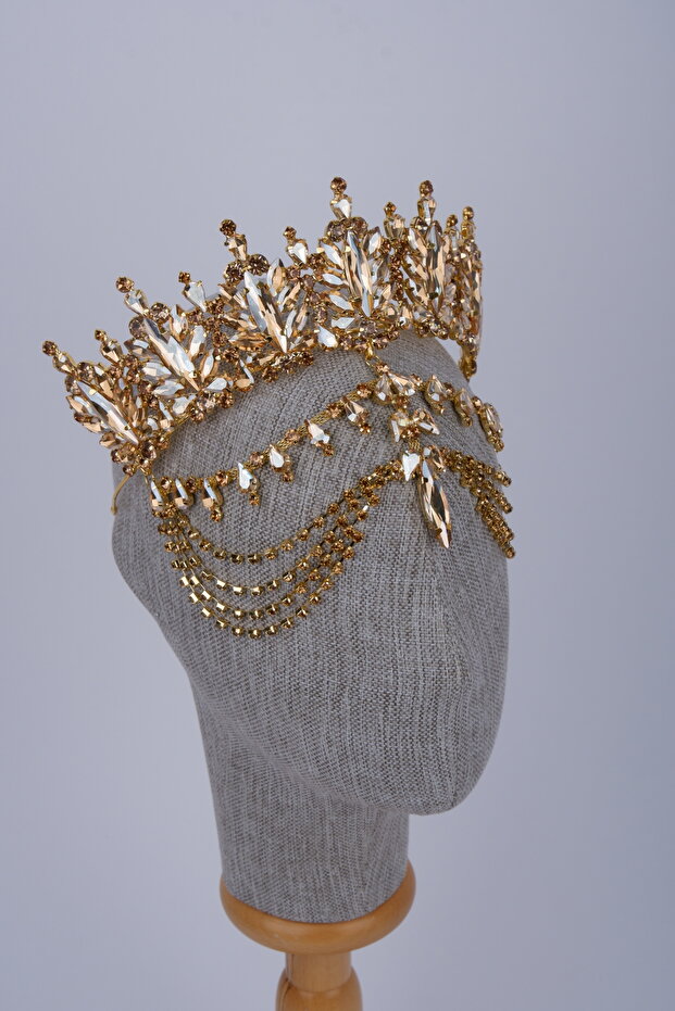 Luxurious Dazzling Crystal Queen Crown and Cascade Face Jewelry