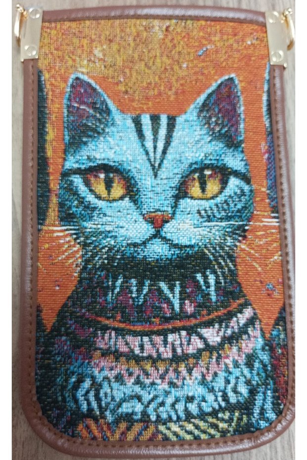Mini Phone Bag - Adjustable Strap, Card Compartment, Cat Pattern