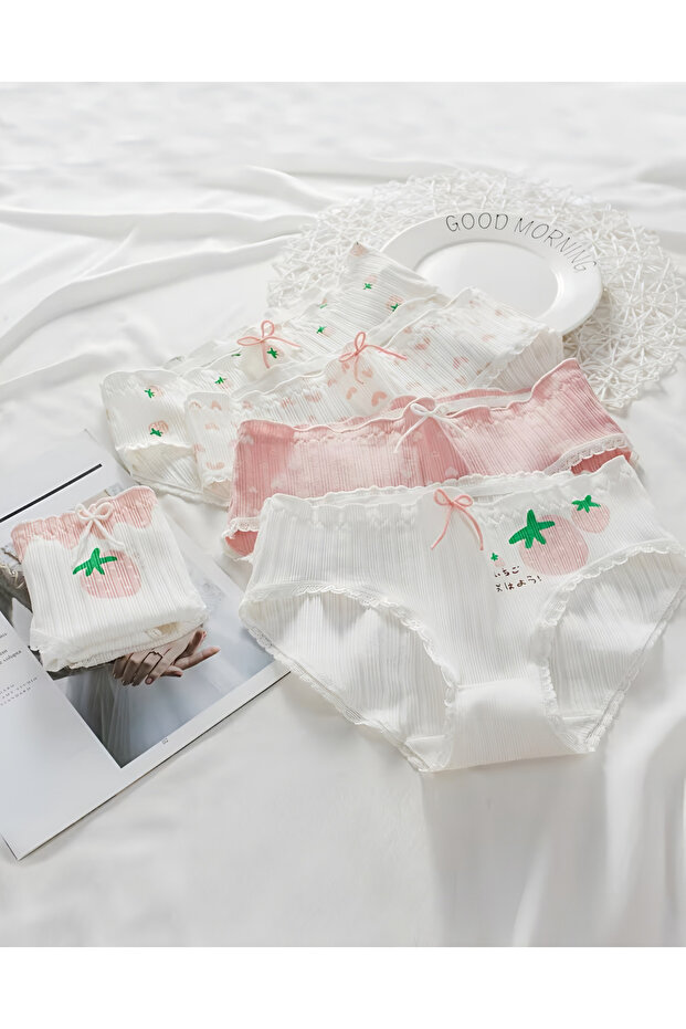 5 Pieces - 95% Cotton Panties - Stylish and Sweet Breathable Panties Set