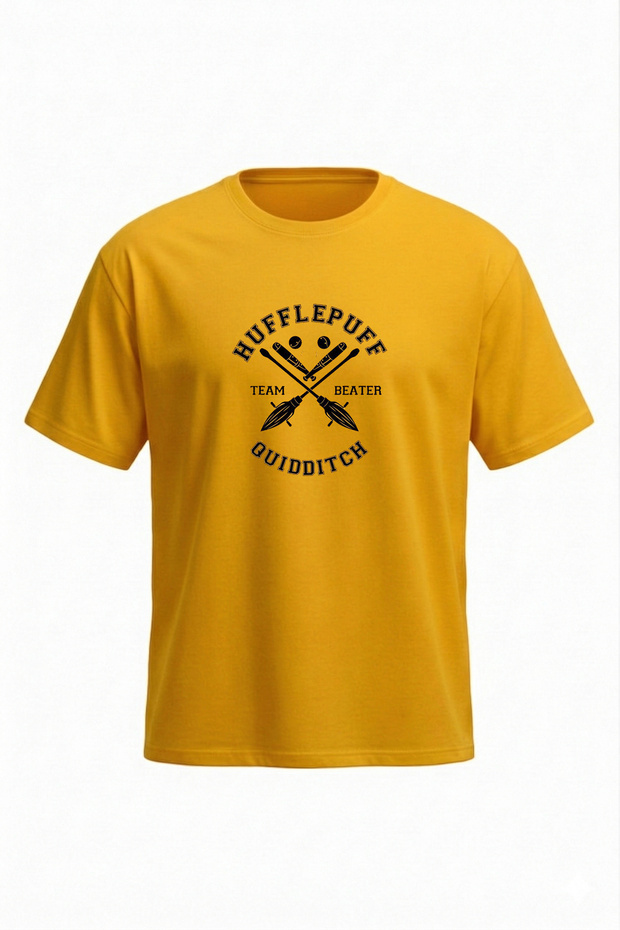 Cedric Diggory Hufflepuff T-Shirt - Yellow Printed Oversize Crew Neck Short Sleeve Loose Fit