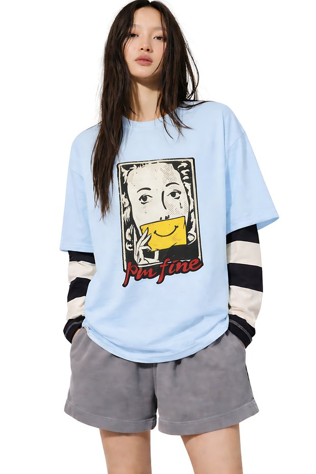 I’M Fine Printed Unisex Oversize T-Shirt – Cotton Crew Neck Trendy Streetwear Casual T-Shirt