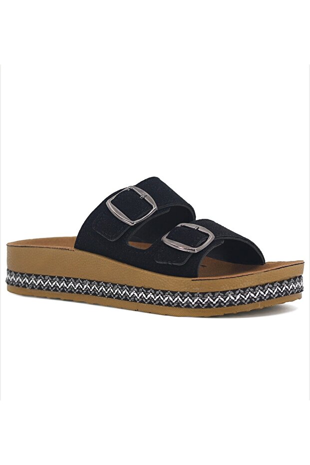 Women's Black Daily Slippers with Buckle