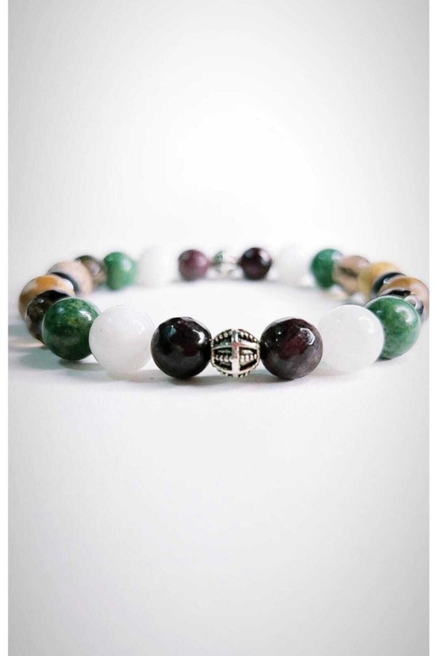 Natural Stone Women's Bracelet Garnet, Moonstone, Jade, Jasper, Smoky Quartz