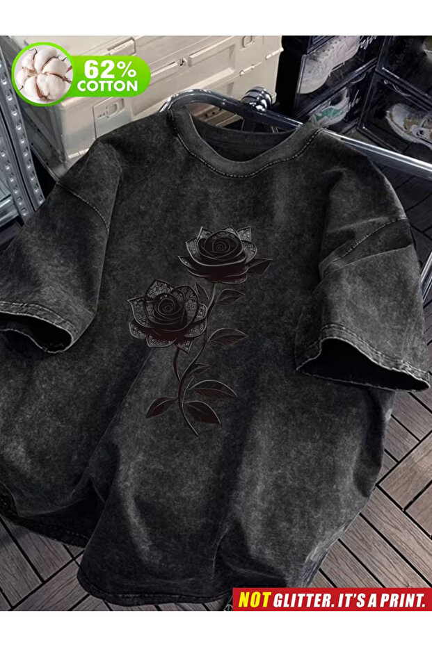 COZYWEAR Füme Eskitme Yıkamalı Tişört - Denim Dokulu Retro Tasarım Salaş Üst