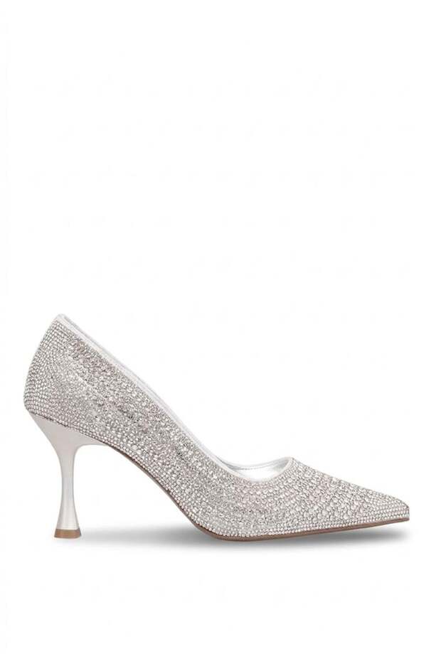 Elit Pm221 K7721 Women's Stoned Evening Dress Shoes White - Silver