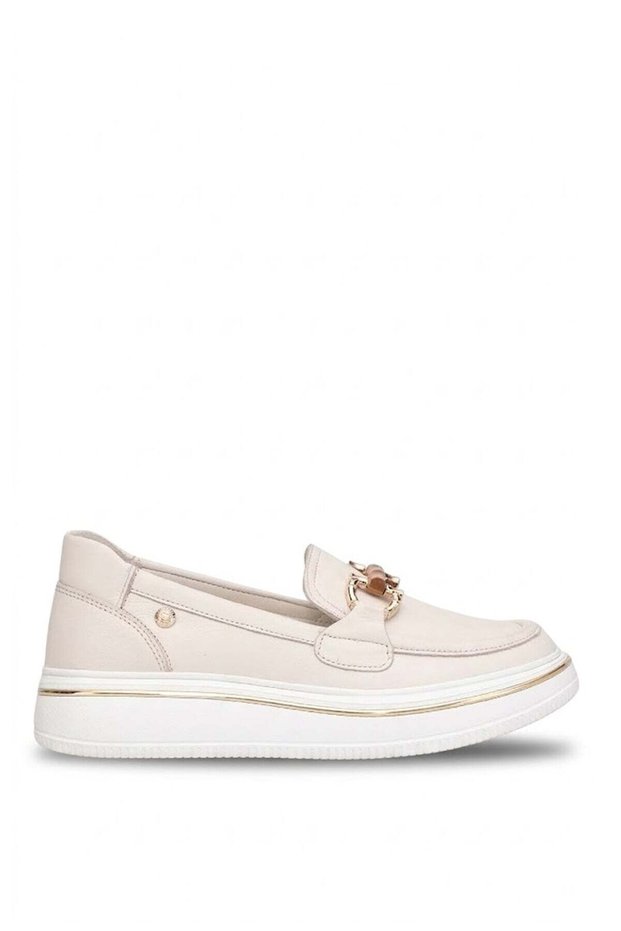 D26Ya-3960 Women's Genuine Leather Casual Shoes Cream