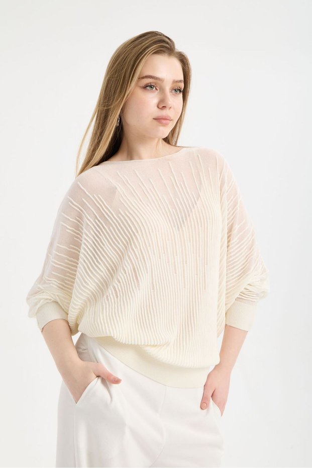 Women's Transparent Tulle Detailed Knitwear Sweater