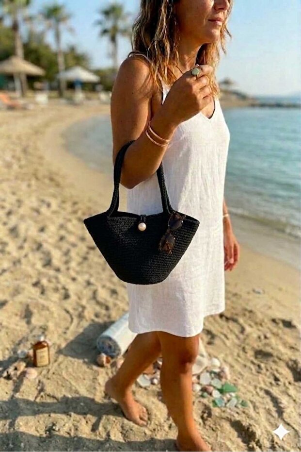 Midi Length Days of Vacation Straw Beach Bag