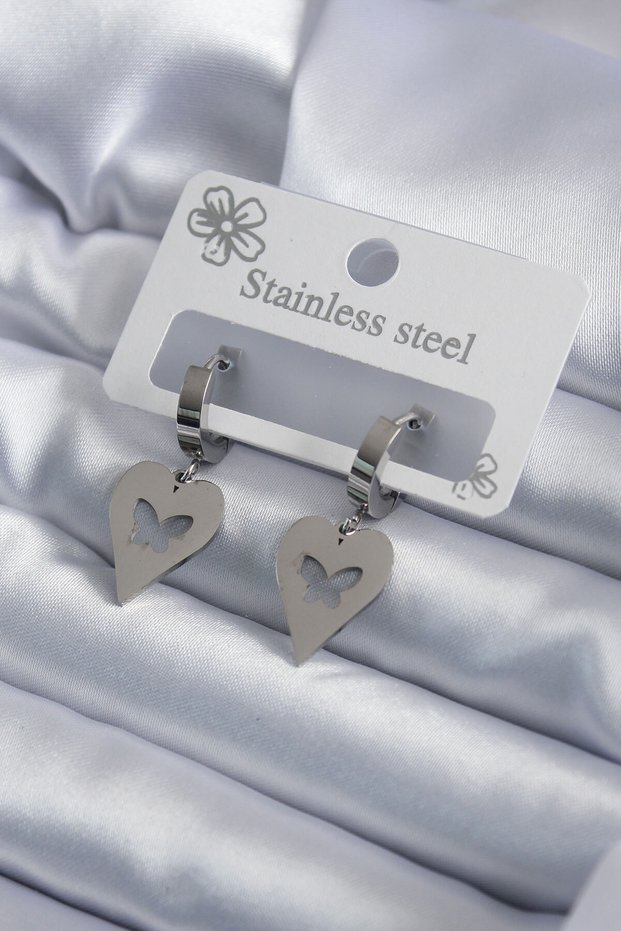Stylish 316L Steel Silver Color Heart Model Butterfly Engraving Women's Earrings Teachers Mothers Valentine's Day Gift